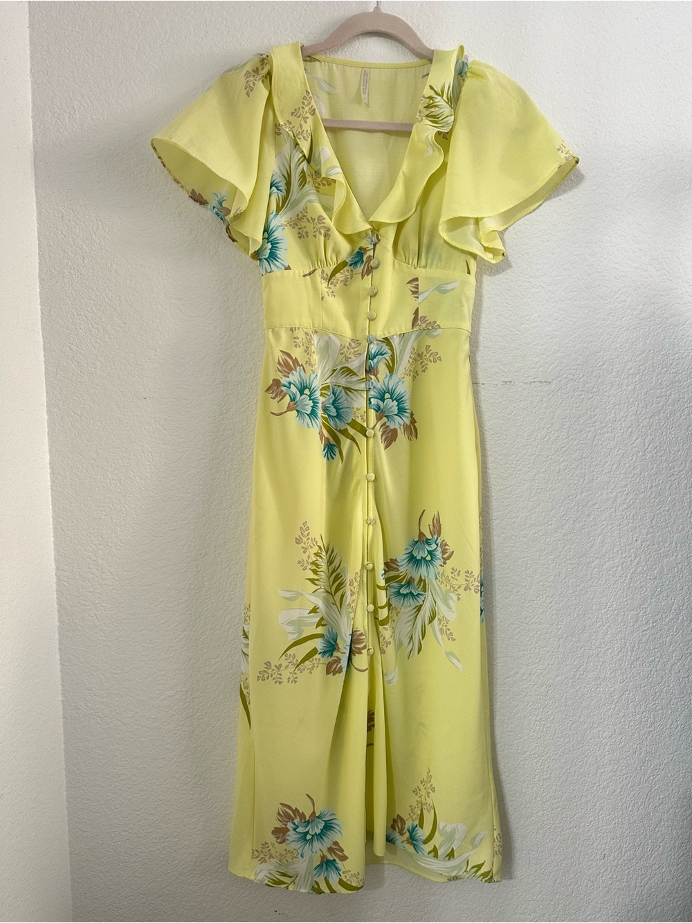 Urban Outfitters Yellow Floral Button-Front Midi Dress